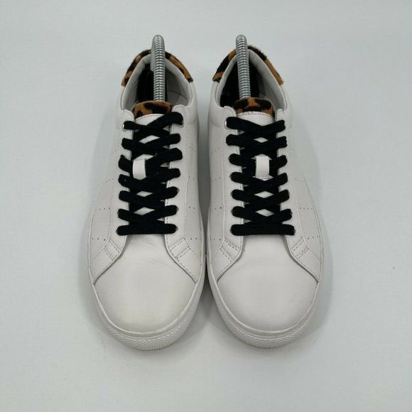 J. Crew Saturday Sneakers L7197 Womens Size 8 White Leather Leopard Trim - Picture 4 of 10